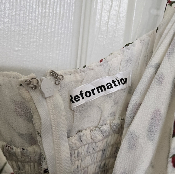 Reformation Genie Midi Dress Marion Rose Print White Red 4 - Picture 5 of 12